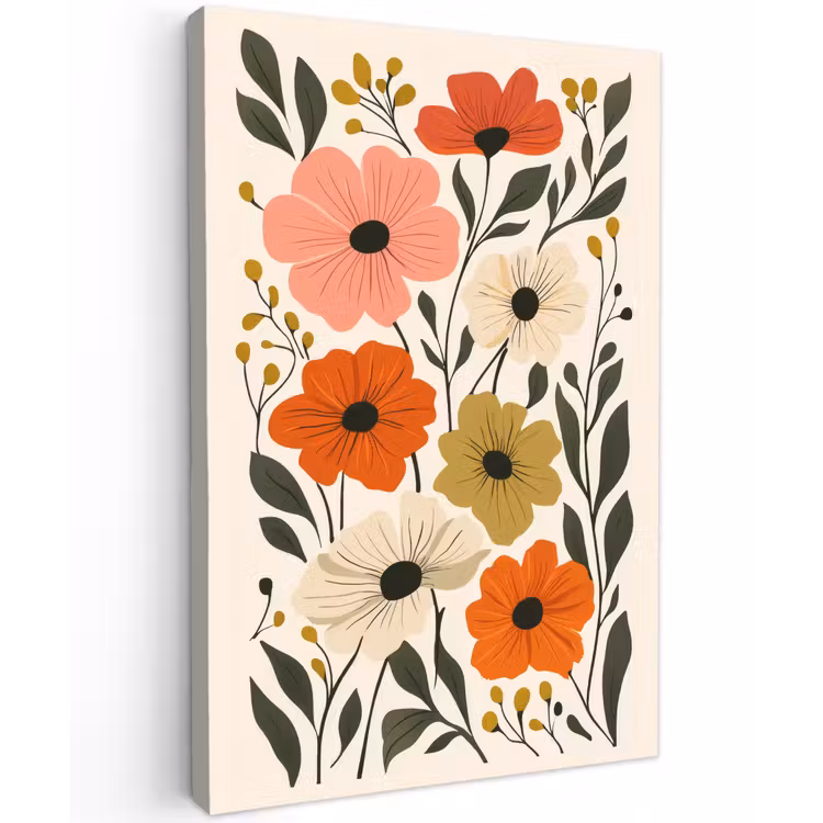 Veldbloemen - Stengels - Blaadjes - Groen Tuinposter op houten frame 2 cm dik klein -3d