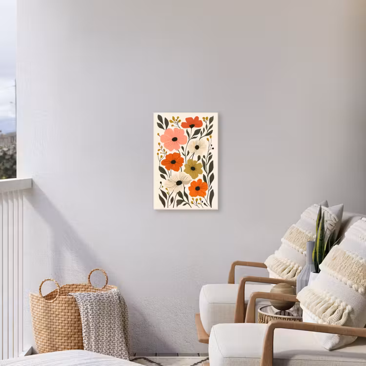 Veldbloemen - Stengels - Blaadjes - Groen Tuinposter op houten frame 2 cm dik klein -sfeer1