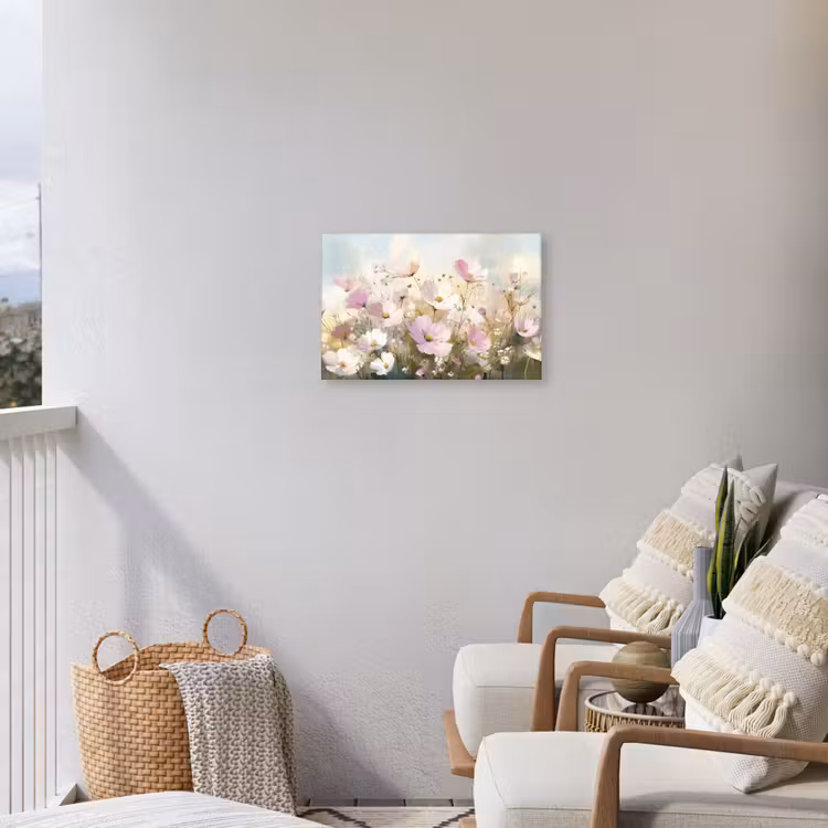Bloemenveld - Lichte tinten - Geschilderd Tuinposter op houten frame 2 cm dik klein -sfeer1