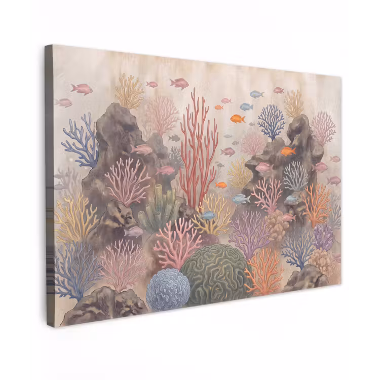 Vis - Koraalrif - Onderwaterwereld - Illustratie Tuinposter op houten frame 2 cm dik klein -3d