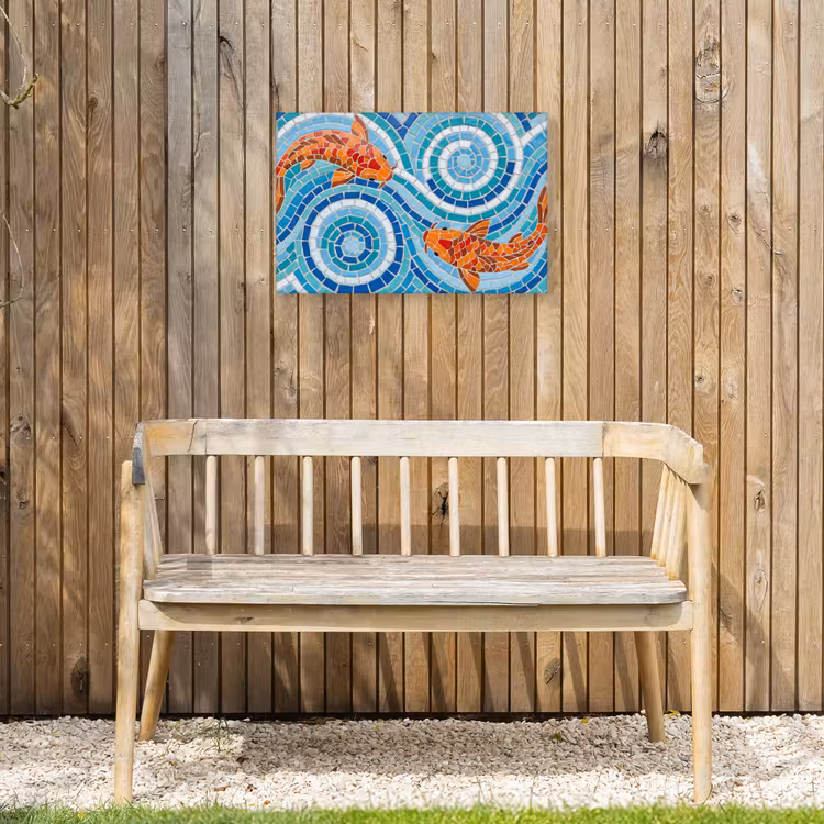 Vis - Mozaïek - Water - Decoratief - Blauw Tuinposter op houten frame 2 cm dik klein -sfeer4