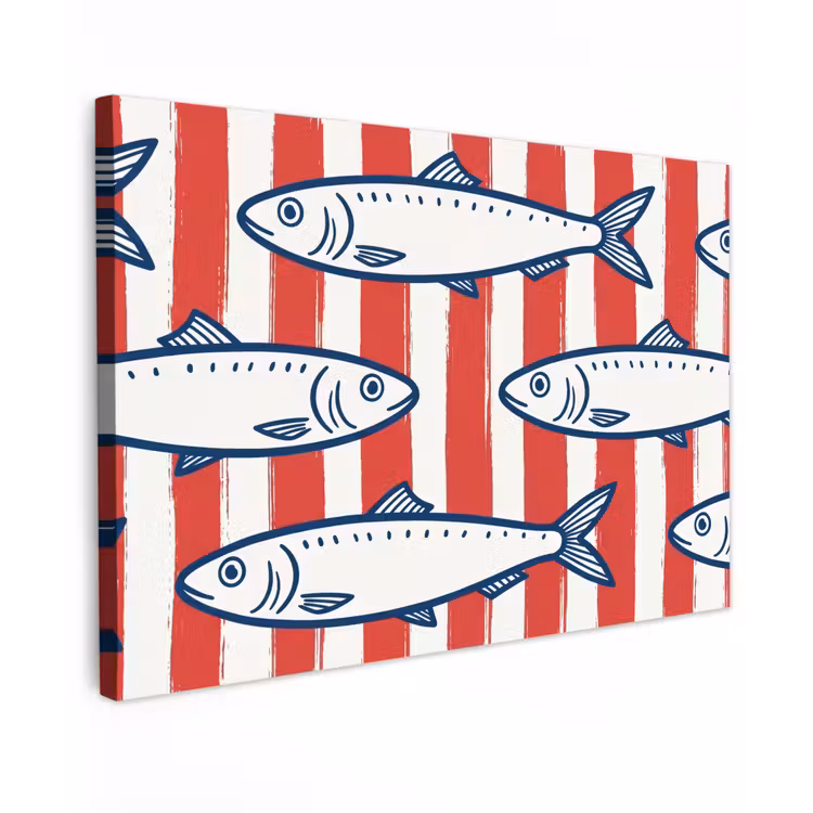Vis - Patroon - Strepen - Illustratie - Rood Tuinposter op houten frame 2 cm dik klein -3d