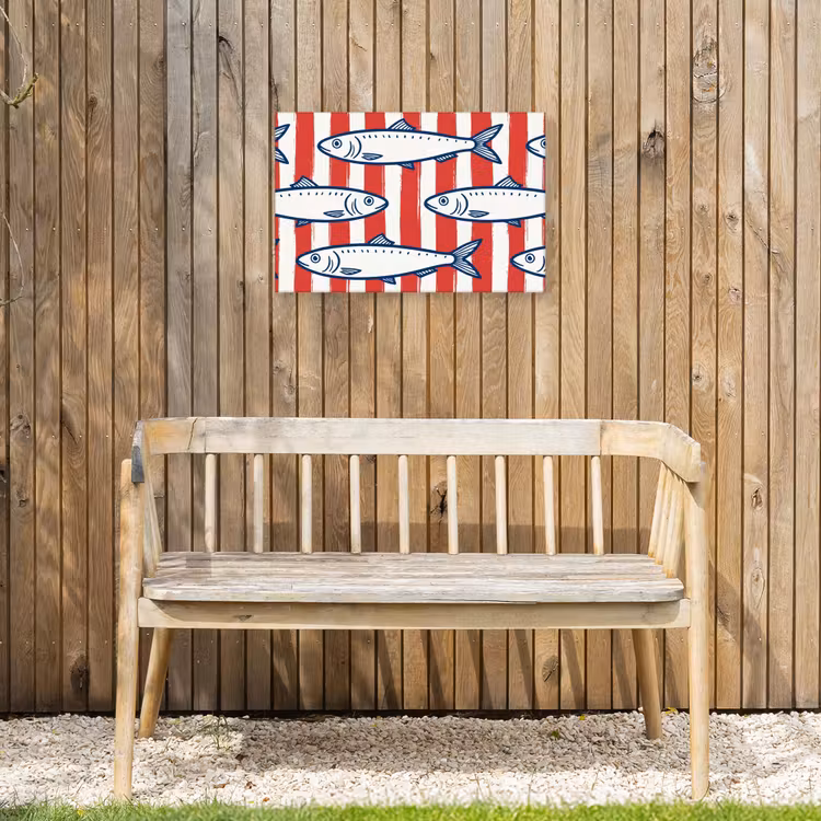 Vis - Patroon - Strepen - Illustratie - Rood Tuinposter op houten frame 2 cm dik klein -sfeer4