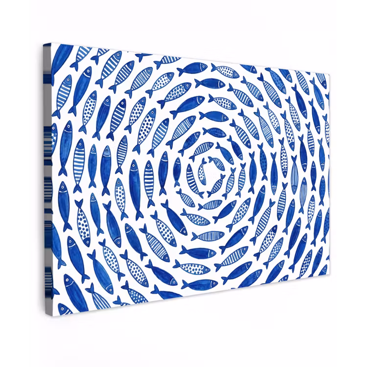 Vis - Patroon - Onderwater - Abstract - Blauw Tuinposter op houten frame 2 cm dik klein -3d