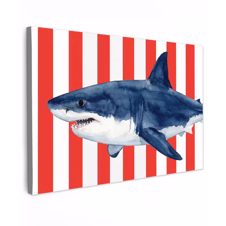 Vis - Haai - Zee - Illustratie - Blauw Tuinposter op houten frame 2 cm dik klein -3d