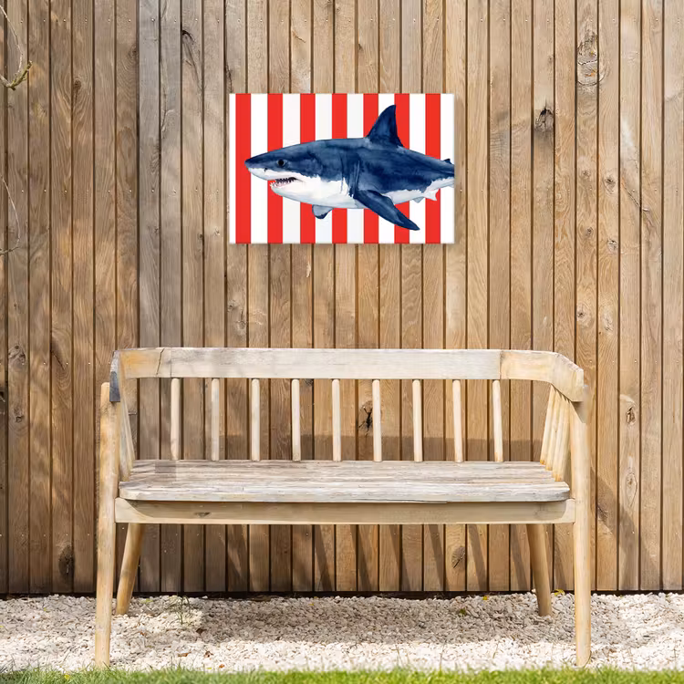 Vis - Haai - Zee - Illustratie - Blauw Tuinposter op houten frame 2 cm dik klein -sfeer4