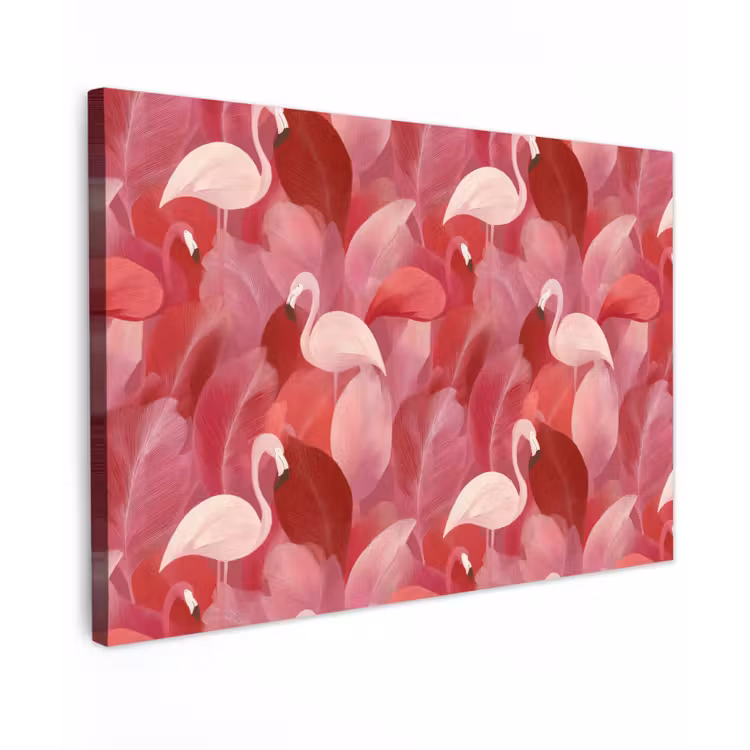 Flamingo - Botanisch - Elegant - Roze - Rood Tuinposter op houten frame 2 cm dik klein 845 -3d