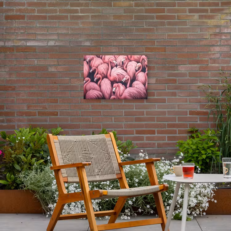 Flamingo - Roze - Dieren Tuinposter op houten frame 2 cm dik klein -sfeer3
