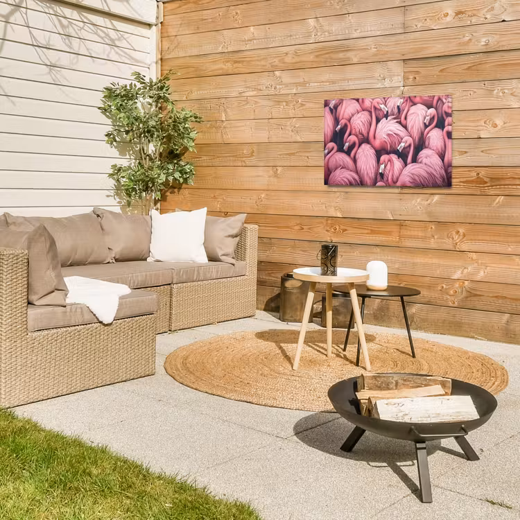 Flamingo - Roze - Dieren Tuinposter op houten frame 2 cm dik klein -sfeer2