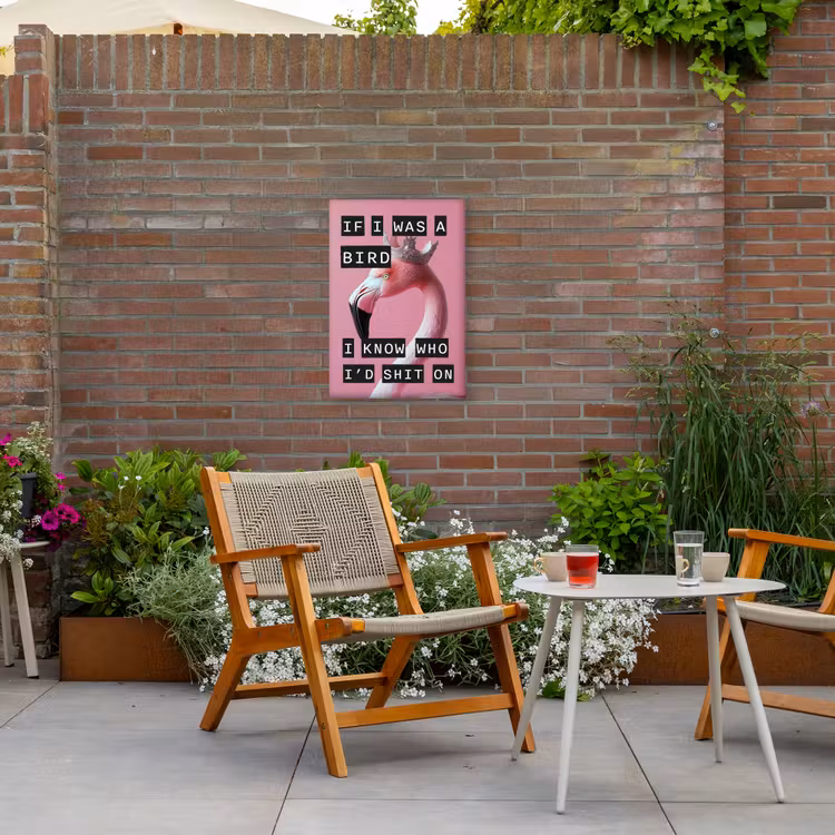 Flamingo - Roze - Vogel - Decoratie Tuinposter op houten frame 2 cm dik klein -sfeer3