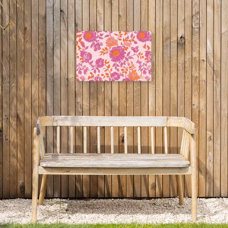 Bloemenpatroon - Roze - Oranje - Bloemen Tuinposter op houten frame 2 cm dik klein -sfeer4