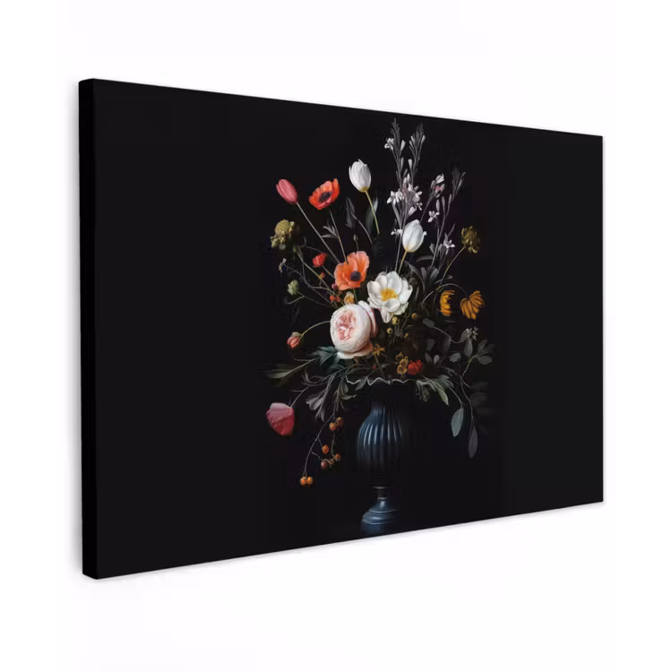 Bloemstuk - Vaas - Zwart Tuinposter op houten frame 2 cm dik klein -3d