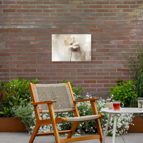 Bloem - Beige - Verf - Schaduw Tuinposter op houten frame 2 cm dik klein -sfeer3