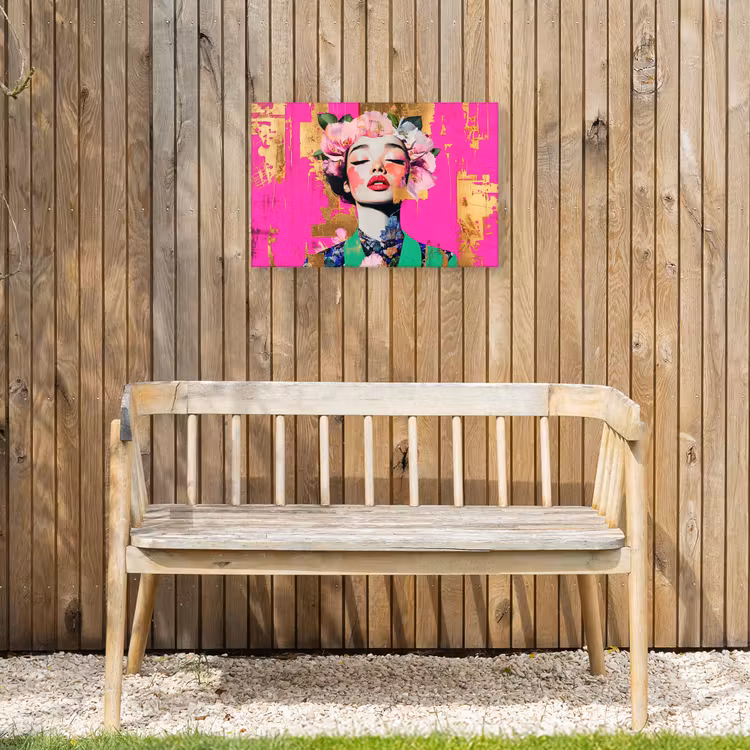 Bloemenkroon - Goud - Vrouw - Portret Tuinposter op houten frame 2 cm dik klein -sfeer4