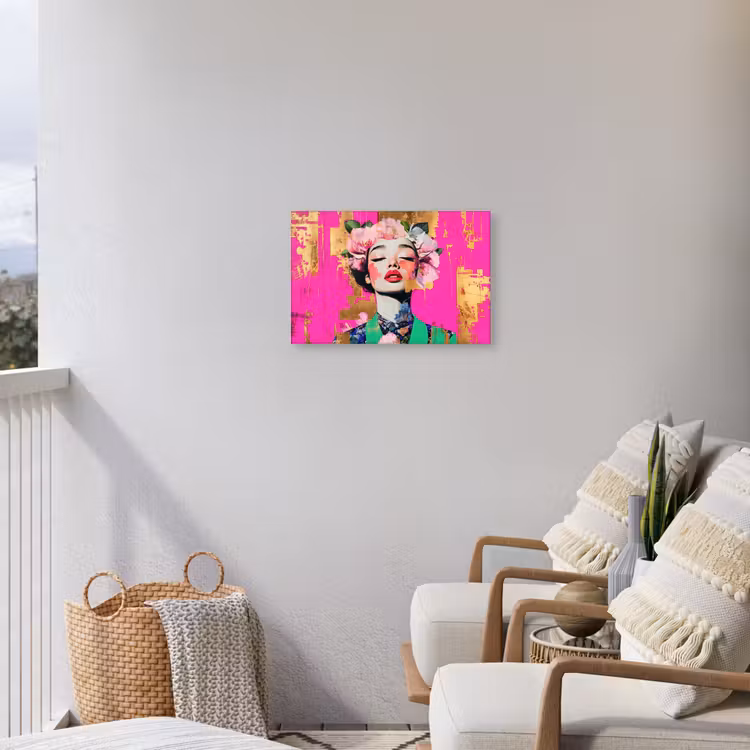 Bloemenkroon - Goud - Vrouw - Portret Tuinposter op houten frame 2 cm dik klein -sfeer1