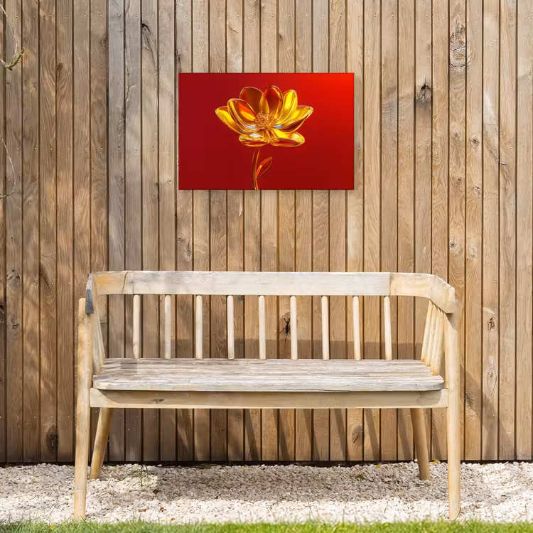 Bloem - Goud - Glazen Tuinposter op houten frame 2 cm dik klein -sfeer4