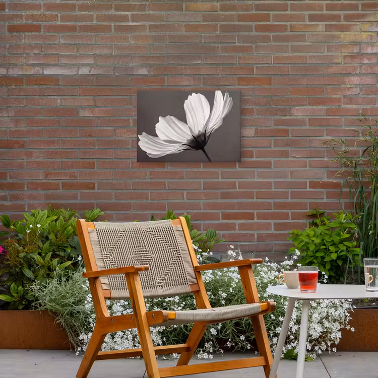 Bloem - Minimalistisch - Zwart - Wit Tuinposter op houten frame 2 cm dik klein -sfeer3