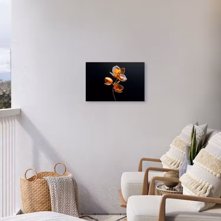 Bloem - Orchidee - Oranje Tuinposter op houten frame 2 cm dik klein -sfeer1