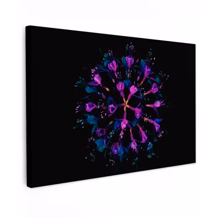 Bloem - Paars - Blauw - Macro - Zwart Tuinposter op houten frame 2 cm dik klein -3d