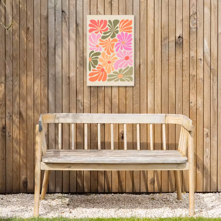 Bloemvormen - Retro - Kleurrijk Tuinposter op houten frame 2 cm dik klein -sfeer4