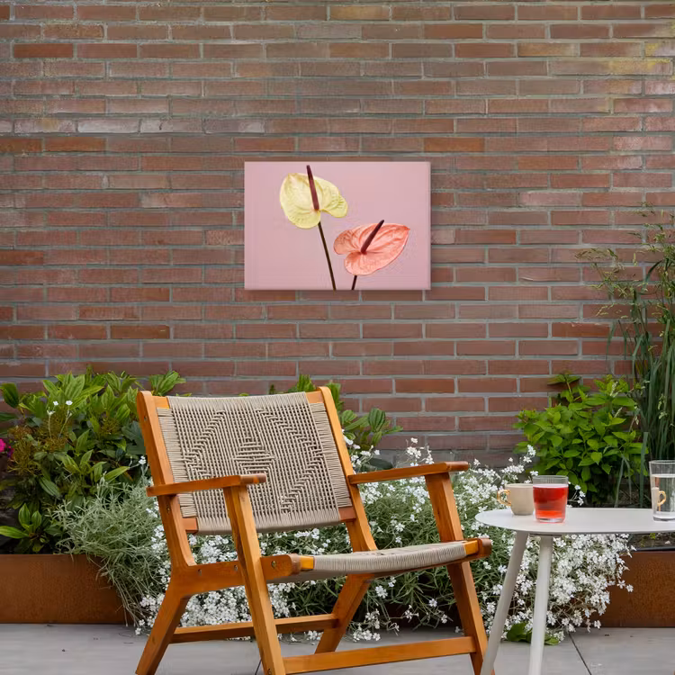 Bloemen - Anthuriums - Geel - Roze Tuinposter op houten frame 2 cm dik klein -sfeer3