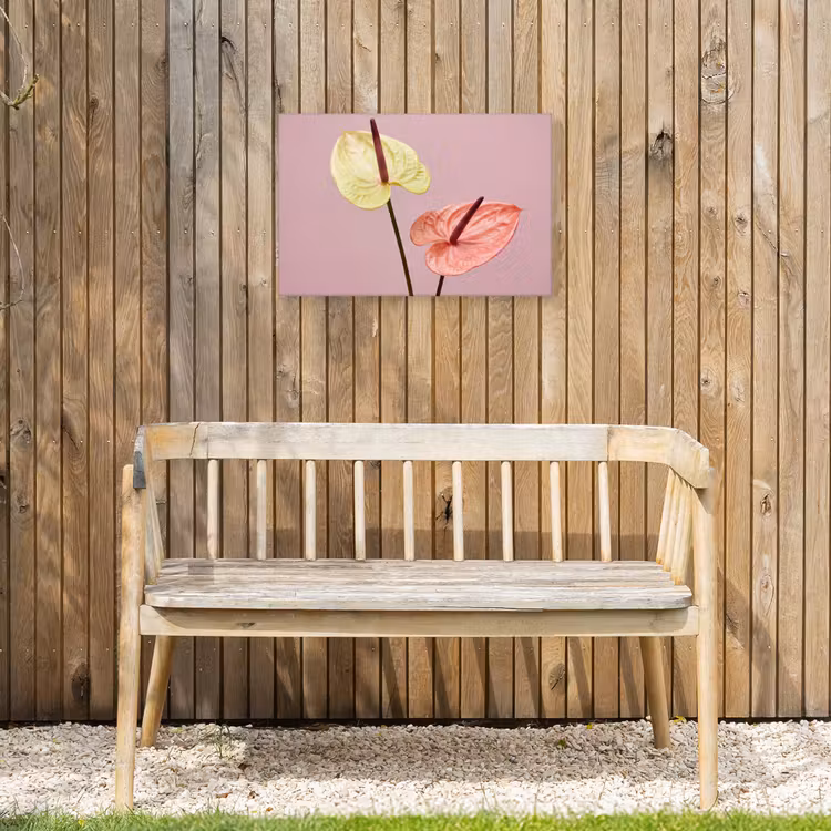 Bloemen - Anthuriums - Geel - Roze Tuinposter op houten frame 2 cm dik klein -sfeer4