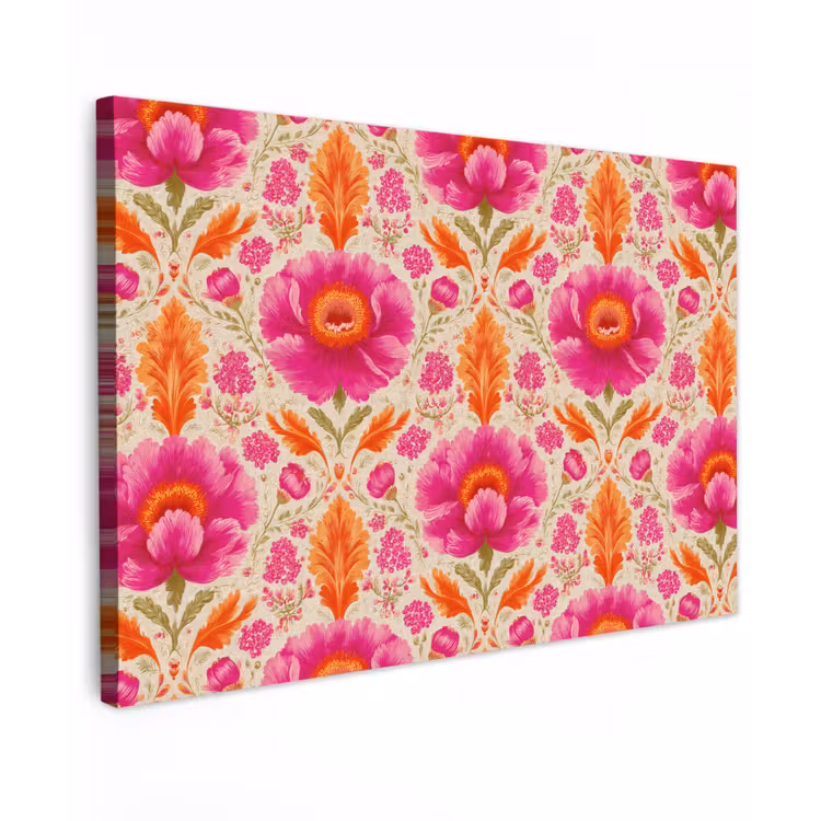 Bloemen - Barok - Roze - Oranje Tuinposter op houten frame 2 cm dik klein 845 -3d
