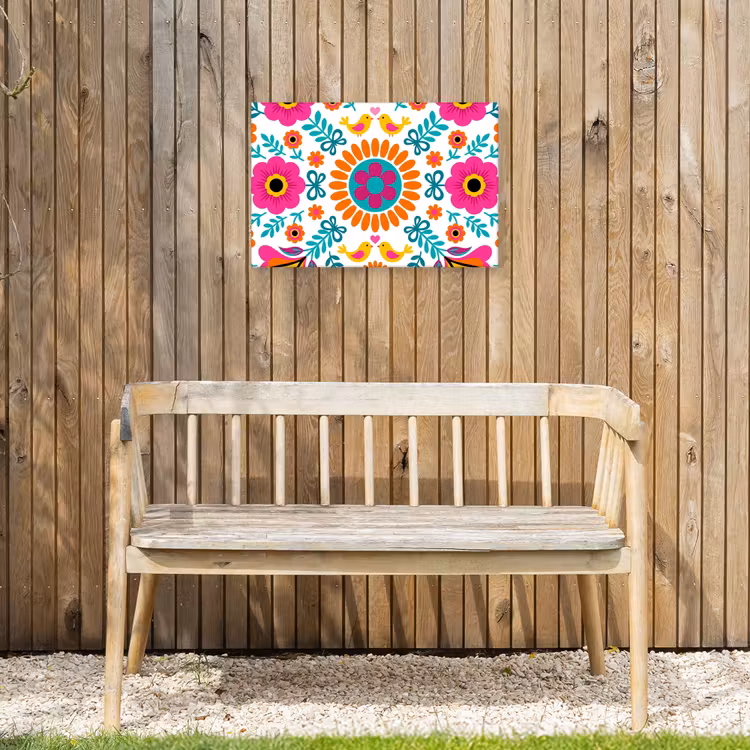 Bloemen - Vogel - Patroon - Kleurrijk - Modern Tuinposter op houten frame 2 cm dik klein -sfeer4