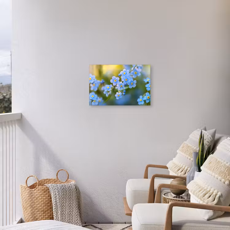 Bloemetjes - Blauw - Vergeet mij nietjes Tuinposter op houten frame 2 cm dik klein -sfeer1