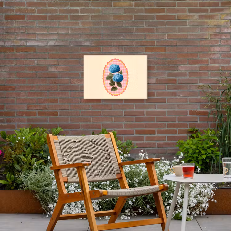 Bloemen - Blauw - Lijst - Bladeren Tuinposter op houten frame 2 cm dik klein -sfeer3
