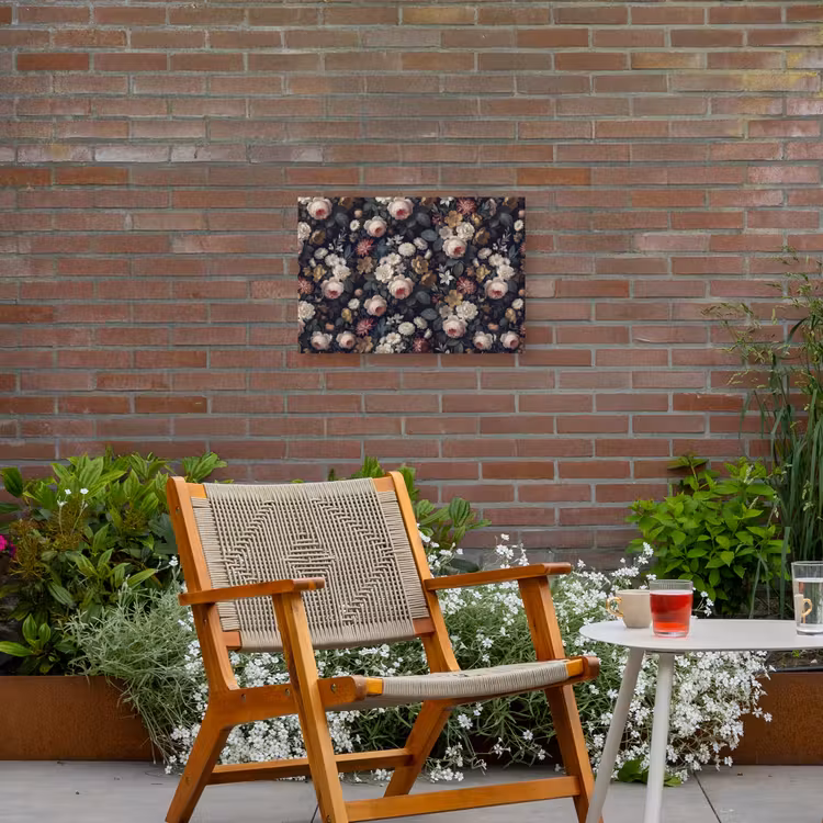 Bloemen - Boeket - Botanisch - Vintage - Donkere achtergrond Tuinposter op houten frame 2 cm dik klein -sfeer3
