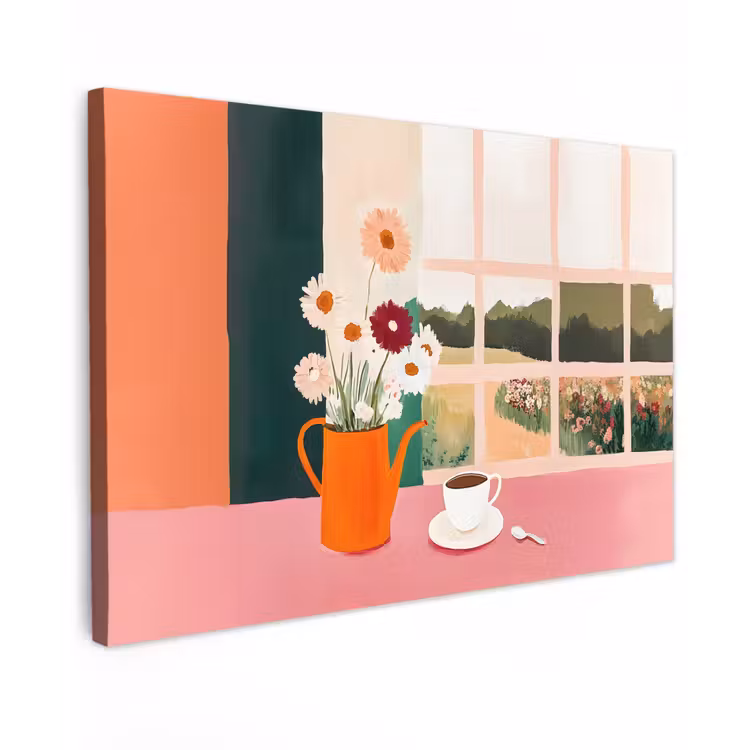 Bloemen - Koffie - Raam Tuinposter op houten frame 2 cm dik klein -3d