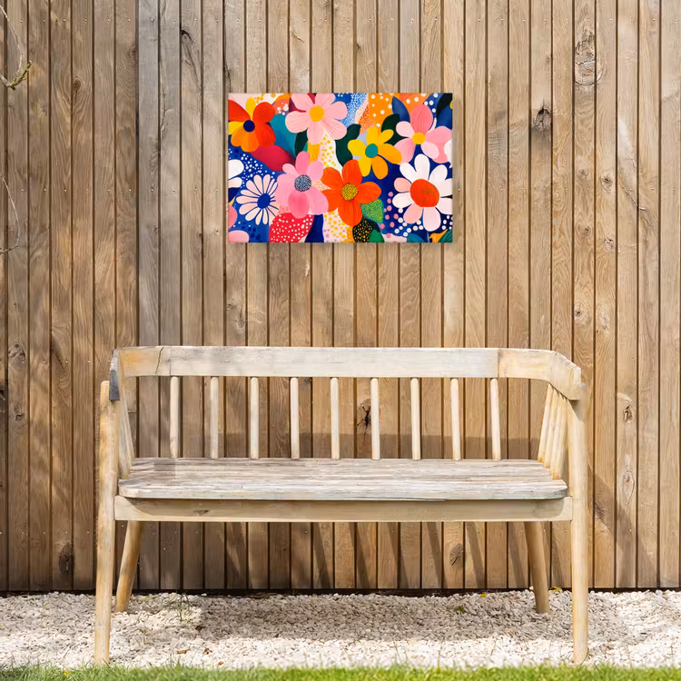 Bloemen - Kleurrijk - Stippen Tuinposter op houten frame 2 cm dik klein -sfeer4