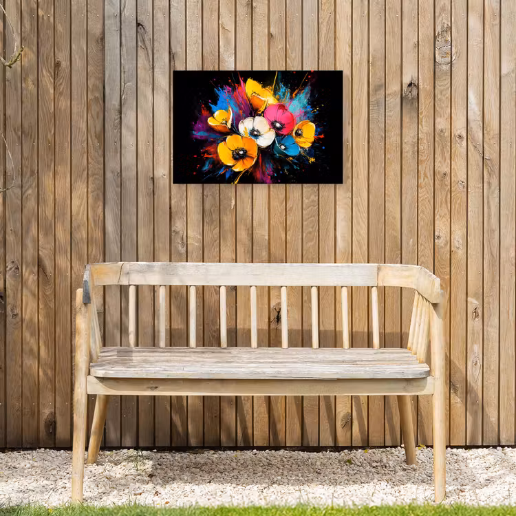 Bloemen - Kleurrijk - Graffiti - Modern - Boeket Tuinposter op houten frame 2 cm dik klein -sfeer4