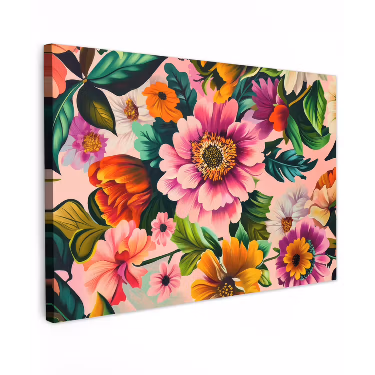 Bloemen - Kleurrijk - Roze Tuinposter op houten frame 2 cm dik klein -3d