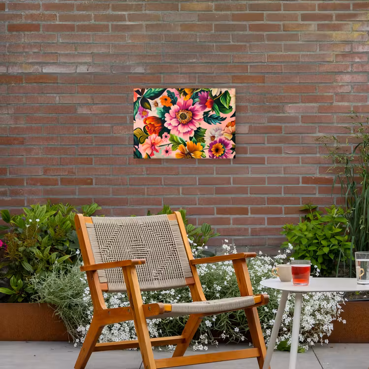 Bloemen - Kleurrijk - Roze Tuinposter op houten frame 2 cm dik klein -sfeer3