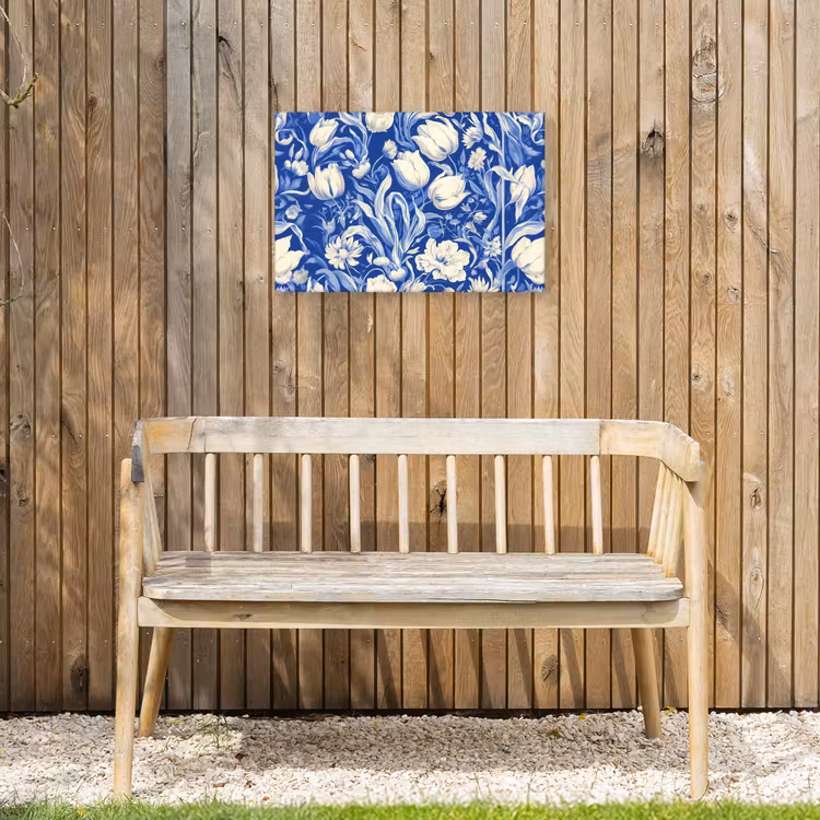 Bloemen - Delfts Blauw - Patroon - Tulp Tuinposter op houten frame 2 cm dik klein -sfeer4