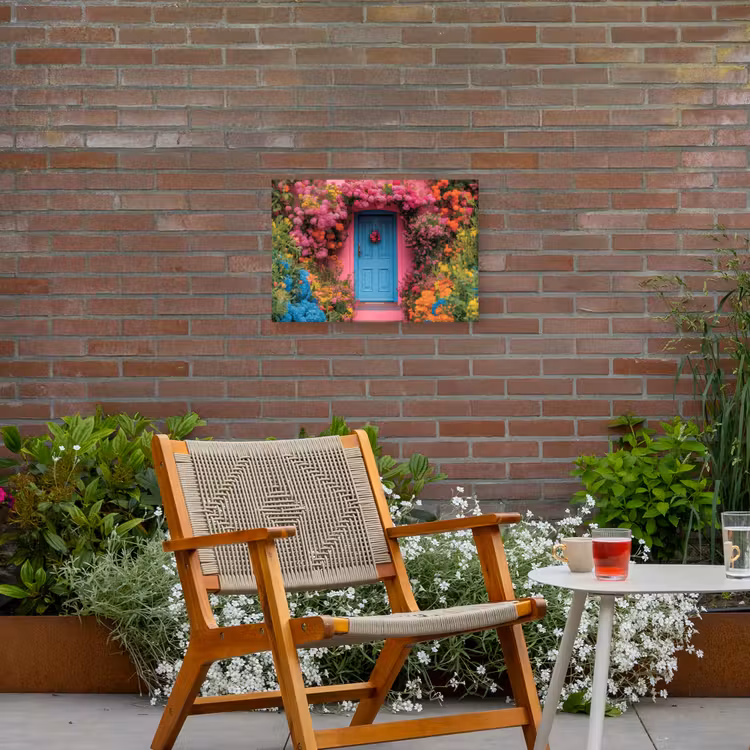 Bloemen - Deur - Roze Tuinposter op houten frame 2 cm dik klein -sfeer3