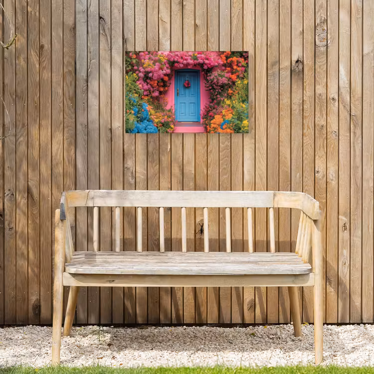 Bloemen - Deur - Roze Tuinposter op houten frame 2 cm dik klein -sfeer4