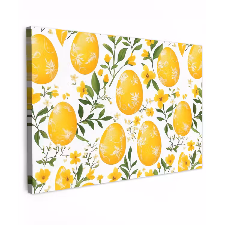 Bloemen - Paaseieren - Geel Tuinposter op houten frame 2 cm dik klein -3d