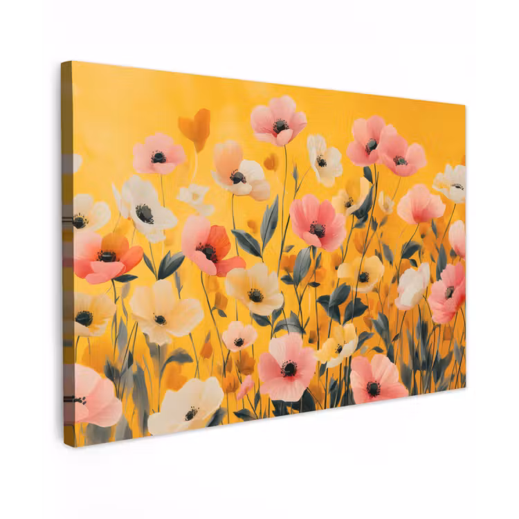 Bloemen - Veld - Geel Tuinposter op houten frame 2 cm dik klein -3d