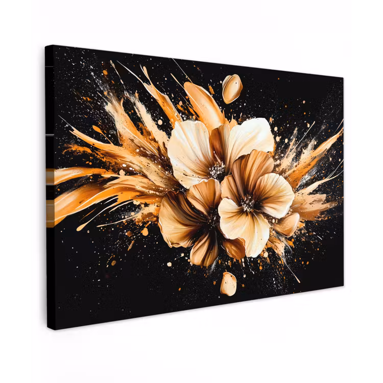 Bloemen - Goud - Graffiti - Zwart - Abstract Tuinposter op houten frame 2 cm dik klein -3d