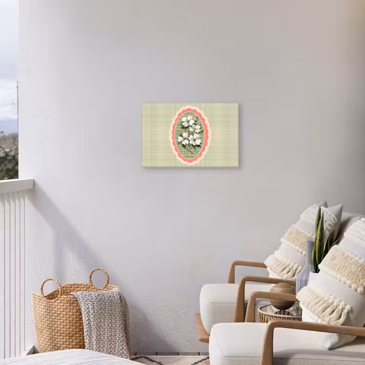 Bloemen - Illustratie - Geruit - Groen Tuinposter op houten frame 2 cm dik klein -sfeer1