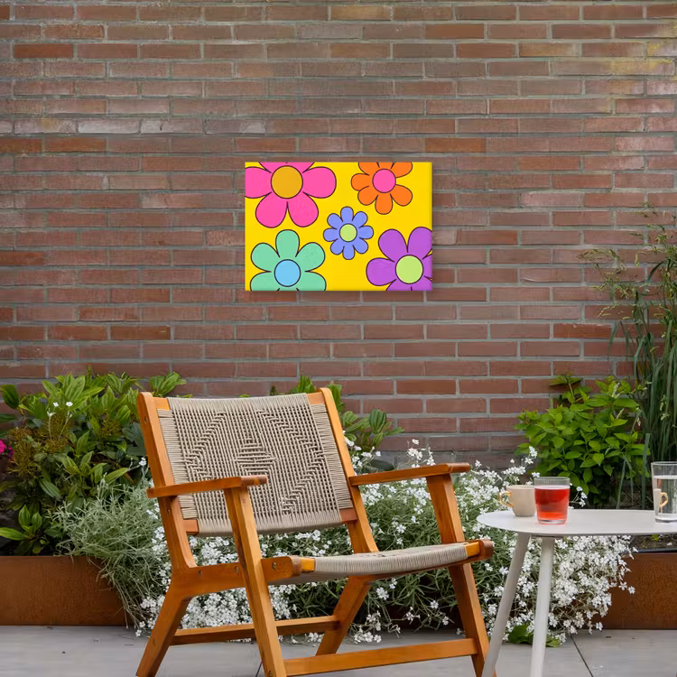 Bloemen - Illustratie - Kleurrijk Tuinposter op houten frame 2 cm dik klein -sfeer3