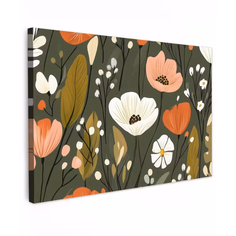Bloemen - Illustratie - Groen Tuinposter op houten frame 2 cm dik klein -3d