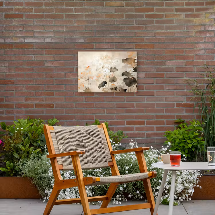 Bloemen - Japandi - Wabi sabi Tuinposter op houten frame 2 cm dik klein -sfeer3