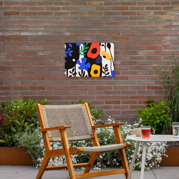 Bloemen - Bladeren - Abstract - Zwart Tuinposter op houten frame 2 cm dik klein -sfeer3