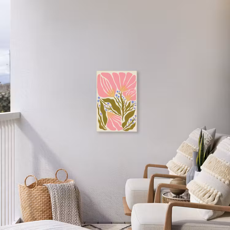 Bloemen - Bladeren - Abstract - Roze Tuinposter op houten frame 2 cm dik klein -sfeer1