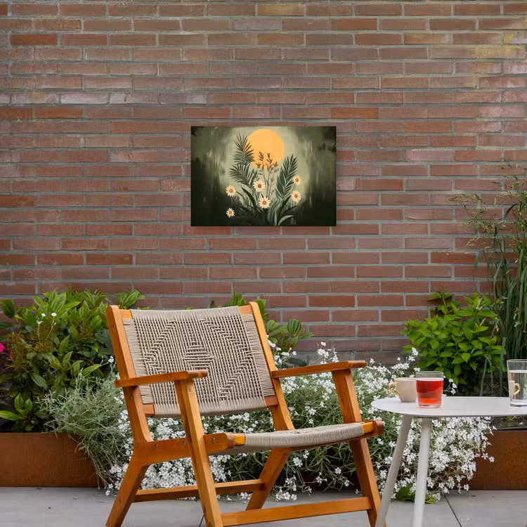 Bloemen - Bladeren - Zon - Groen Tuinposter op houten frame 2 cm dik klein -sfeer3