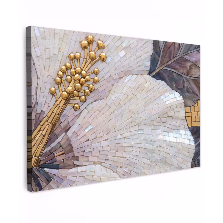 Bloemen - Mozaïek - Kunst - Modern - Goud Tuinposter op houten frame 2 cm dik klein -3d